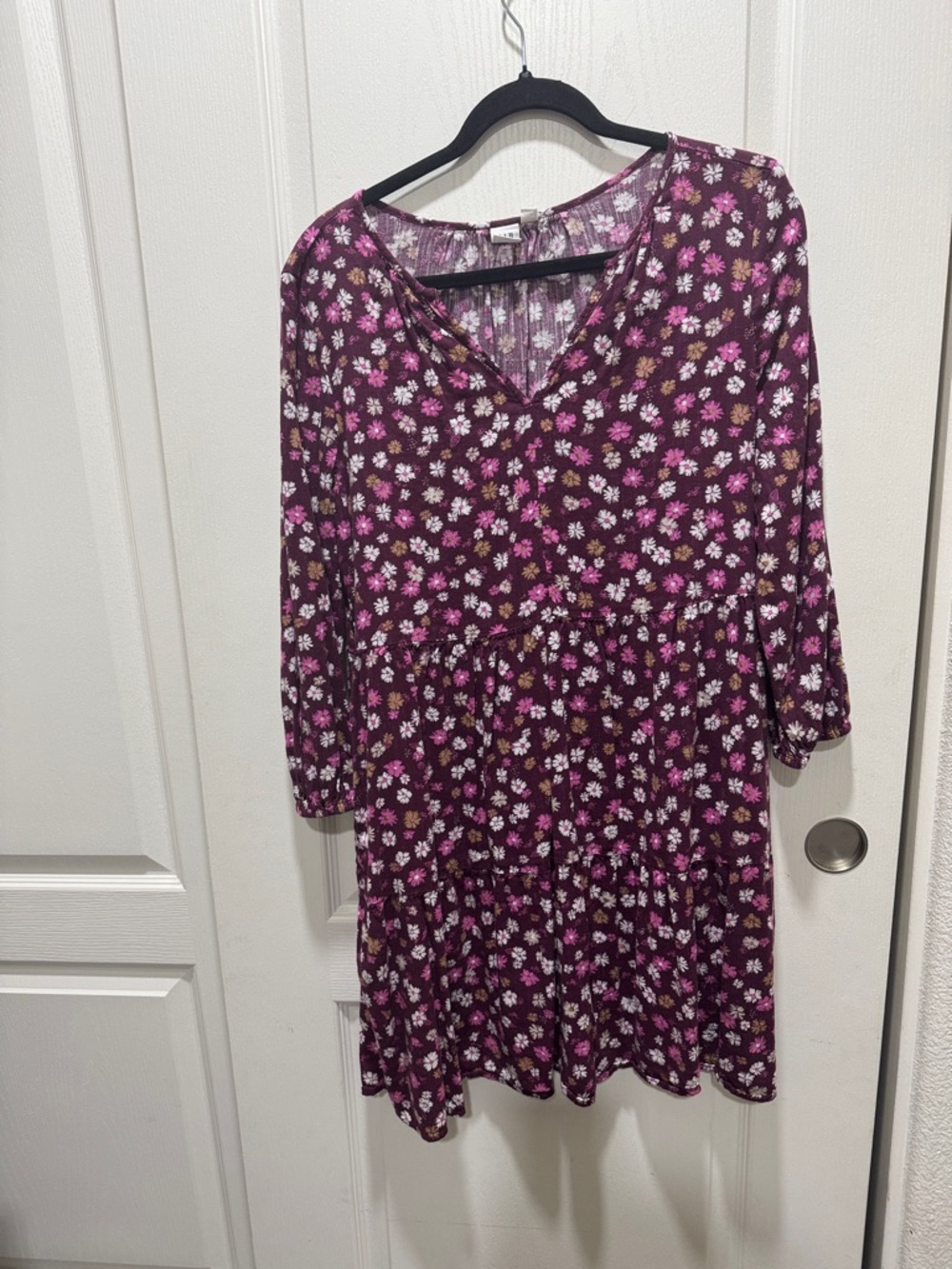 GAP Floral Dress Size S Burgundy Pink Boho Long Sleeve Mini